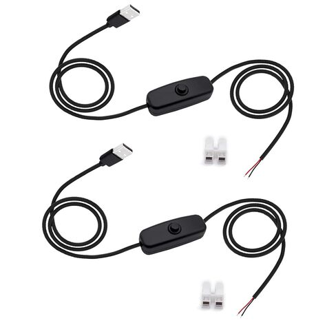 2 قطعة 4.92FT 5V USB 2.0 كابل تمديد التبديل، قابس ذكر إلى 2 دبوس سلك عاري، سلك طاقة DIY لشرائط LED، مراوح USB، مصباح مكتب، مسجل القيادة (أسود) in Kuwait