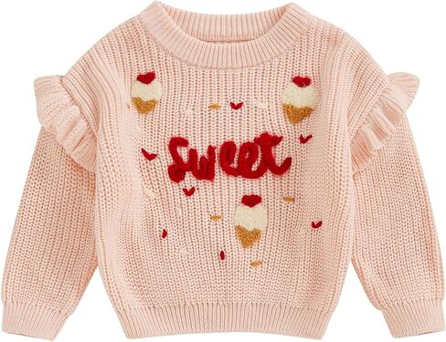 VISGOGO Toddler Girl Boys Knit Sweater Long Sleeve O Neck Letter Heart Embroidery Pullover Knitwear in Saudi Arabia