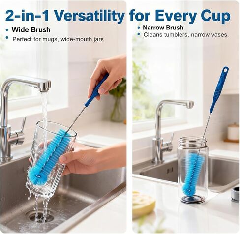 15.5 Inch Long Bottle Brush with 360° Rotating Head - Soft Bristles for Washing Glass, Narrow Neck Bottles, Wine Bottles, Vase, Hummingbird Feeder, Dishwasher Hose & Aquarium Tube, 2 Pack in Kuwait