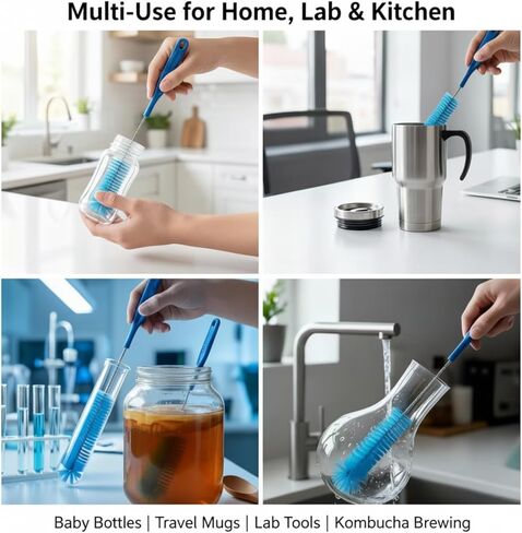15.5 Inch Long Bottle Brush with 360° Rotating Head - Soft Bristles for Washing Glass, Narrow Neck Bottles, Wine Bottles, Vase, Hummingbird Feeder, Dishwasher Hose & Aquarium Tube, 2 Pack in Kuwait