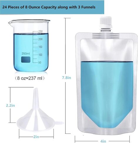 Plastic Flasks 24 Pack, 8 Oz Reusable Drink Pouches – Leak-Proof BPA-Free Food-Grade Plastic Bags for Travel, Camping, Outdoor Events in Saudi Arabia