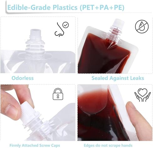 Plastic Flasks 24 Pack, 8 Oz Reusable Drink Pouches – Leak-Proof BPA-Free Food-Grade Plastic Bags for Travel, Camping, Outdoor Events in Saudi Arabia