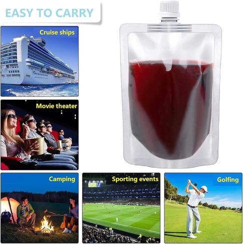 Plastic Flasks 24 Pack, 8 Oz Reusable Drink Pouches – Leak-Proof BPA-Free Food-Grade Plastic Bags for Travel, Camping, Outdoor Events in Saudi Arabia