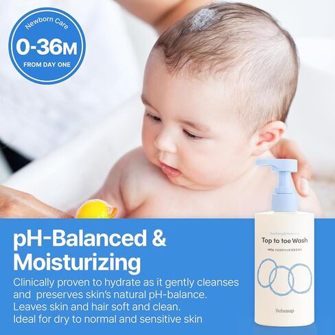 BEBESUP- Head to Toe Wash Baby Shampoo | Korean Skincare for Sensitive & Atopic Skin Organic Rice Cera Biome Hypoallergenic Coconut-Derived Cleanser Head to Toe Use 10.14 fl oz in Saudi Arabia