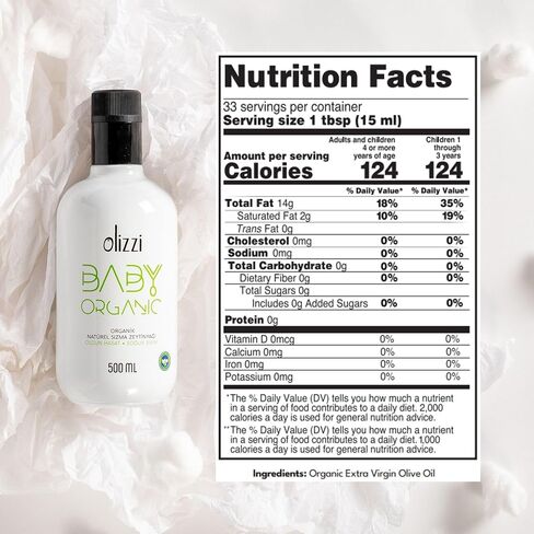 Olive Oil for Baby Food - Olizzi Baby Organic Extra Virgin Olive Oil, Cold Pressed, USDA Organic, Kosher, Delicious, Smooth, Award Winning, Polyphenol Rich, 16.9 FL OZ (500 ML) in Saudi Arabia