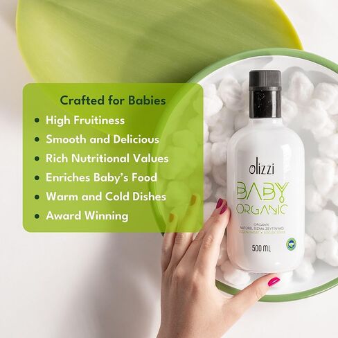 Olive Oil for Baby Food - Olizzi Baby Organic Extra Virgin Olive Oil, Cold Pressed, USDA Organic, Kosher, Delicious, Smooth, Award Winning, Polyphenol Rich, 16.9 FL OZ (500 ML) in Saudi Arabia