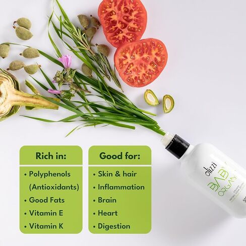 Olive Oil for Baby Food - Olizzi Baby Organic Extra Virgin Olive Oil, Cold Pressed, USDA Organic, Kosher, Delicious, Smooth, Award Winning, Polyphenol Rich, 16.9 FL OZ (500 ML) in Saudi Arabia