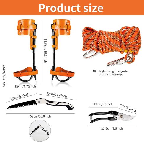 مسامير تسلق الأشجار، 304 من الفولاذ المقاوم للصدأ مع حزام جلدي قابل للتعديل، معدات مطورة لقطف الفاكهة، المراقبة، برتقالي in Kuwait