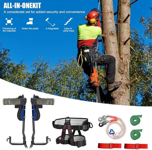 مسامير تسلق الأشجار، معدات تسلق الأشجار من الفولاذ المقاوم للصدأ مع حزام تسلق وحبل قابلين للتعديل، مجموعة تسلق الأشجار لأعمال الأشجار والرياضات الخارجية in Kuwait