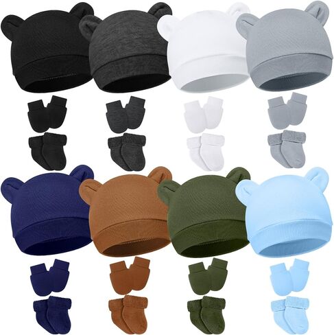 Geyoga 8 Pack Preemie Hats Mittens and Socks Set Cotton No Scratch Mittens Warm Caps Terry Socks for Preemie Baby Nicu Gifts in Saudi Arabia