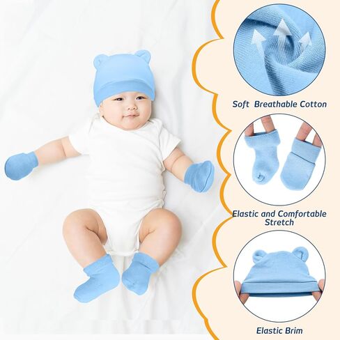 Geyoga 8 Pack Preemie Hats Mittens and Socks Set Cotton No Scratch Mittens Warm Caps Terry Socks for Preemie Baby Nicu Gifts in Saudi Arabia