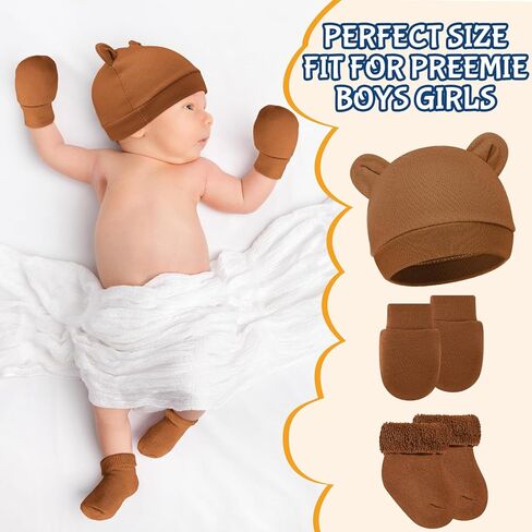Geyoga 8 Pack Preemie Hats Mittens and Socks Set Cotton No Scratch Mittens Warm Caps Terry Socks for Preemie Baby Nicu Gifts in Saudi Arabia
