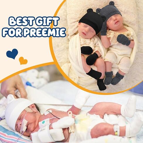Geyoga 8 Pack Preemie Hats Mittens and Socks Set Cotton No Scratch Mittens Warm Caps Terry Socks for Preemie Baby Nicu Gifts in Saudi Arabia