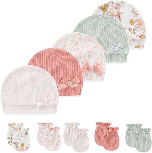 10 Pieces Newborn Baby Cotton Cap and Mitten Sets in Saudi Arabia