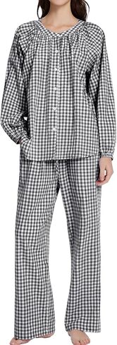 COZYPOIN Womens Gingham Pajama Set 2 Piece Cotton Plaid Button Down Puff Sleeve Shirt and Pants Lounge Set Cute Sleepwear in Saudi Arabia