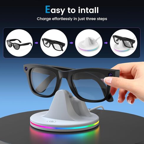 قاعدة شحن لنظارات Ray-Ban Meta الذكية مع ضوء RGB ومحطة محمولة 3 في 1 وكابل USB-C لـ Wayfarer وHeadliner وSkyler in Kuwait