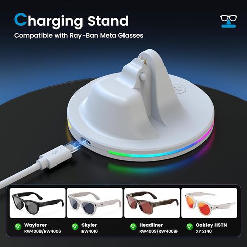 قاعدة شحن لنظارات Ray-Ban Meta الذكية مع ضوء RGB ومحطة محمولة 3 في 1 وكابل USB-C لـ Wayfarer وHeadliner وSkyler in Kuwait