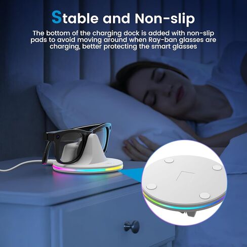 قاعدة شحن لنظارات Ray-Ban Meta الذكية مع ضوء RGB ومحطة محمولة 3 في 1 وكابل USB-C لـ Wayfarer وHeadliner وSkyler in Kuwait