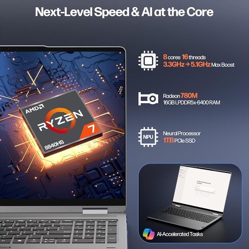 لاب توب لينوفو يوجا 7 7i 2 في 1، شاشة لمس 16 بوصة FHD+، AMD Ryzen 7 8840HS، ذاكرة الوصول العشوائي 16 جيجابايت، 1 تيرابايت SSD، قلم ستايلس متضمن، كمبيوتر AI، لوحة مفاتيح بإضاءة خلفية، قارئ بصمات الأصابع، كاميرا ويب FHD IR، Wi-Fi 6E، رمادي قطبي in Saudi Arabia