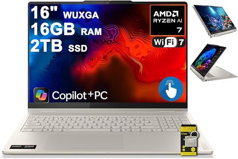 Lenovo Yoga 7 2-in-1 Laptop 16" WUXGA IPS Touch (Glossy Anti-fingerprint) AMD 8-core Ryzen AI 7 350 (Up to 50 AI TOPS) 16GB RAM 1TB SSD For Creator Business Professional Win11Pro ICP Hub w/Copilot+ AI in Saudi Arabia