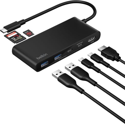 موزع Belkin USB C، محور 7 منافذ مع شاشة HDMI 4K @ 60 هرتز، SD وMicroSD، توصيل طاقة 100 واط، نقل سريع للبيانات 5 جيجابت في الثانية، محول USB C متعدد المنافذ لأجهزة MacBook، iPad Pro، Chromebook، إلخ. - HDMI 2.0 مطور in Kuwait