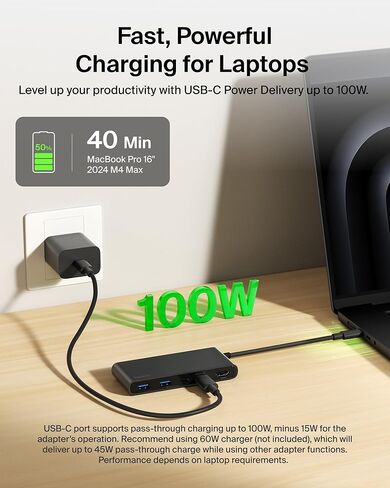 Belkin USB C Hub, 7-Port Hub w/ 4K HDMI Display @ 60Hz, SD & MicroSD, 100W Power Delivery, Fast Data Transfer 5Gbps, USB C Multiport Adapter for MacBook, iPad Pro, Chromebook, etc. - Upgraded HDMI 2.0 in Saudi Arabia