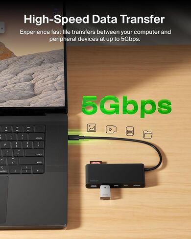 Belkin USB C Hub, 7-Port Hub w/ 4K HDMI Display @ 60Hz, SD & MicroSD, 100W Power Delivery, Fast Data Transfer 5Gbps, USB C Multiport Adapter for MacBook, iPad Pro, Chromebook, etc. - Upgraded HDMI 2.0 in Saudi Arabia