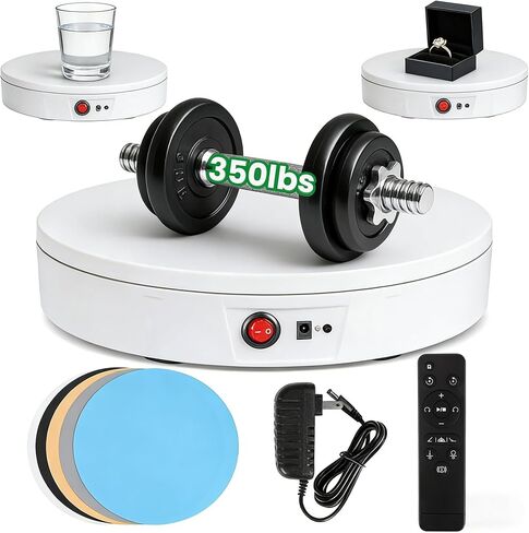 Photography Turntable 11.8inch/350lb High Load, Motorized with 10ft(3m) Remote, 360° Rotation for Video, 3D Scanning, Display (White) in Saudi Arabia