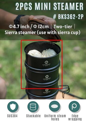 camping moon 2pcs φ4.7-Inch Mini Steamer for Sierra Cup 304 Stainless Steel Black BKS362-2P in Saudi Arabia