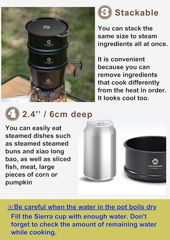 camping moon 2pcs φ4.7-Inch Mini Steamer for Sierra Cup 304 Stainless Steel Black BKS362-2P in Saudi Arabia