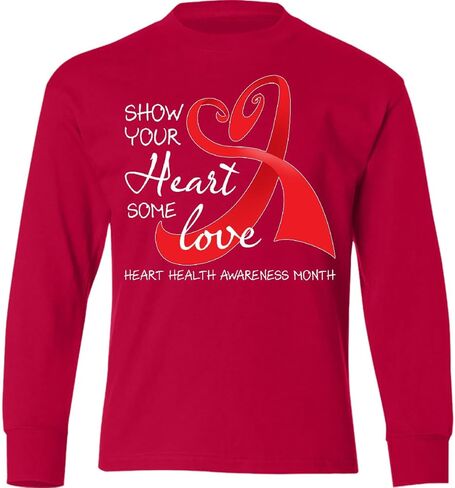 تي شيرت Inktastic Show Your Heart Some Love- Heart Health للشباب بأكمام طويلة in Kuwait