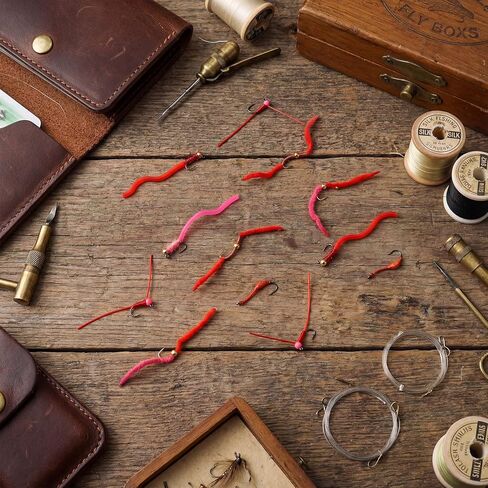 Soulchen 24 Pcs San Juan Worm Trout Fly Fishing Assortment Tungsten Bead Squirmy Wormy Fly 24 Red Pink Steelhead Flies for Hook Size 12, 14, 16 Trout Bass Steelhead Salmon Freshwater Fish in Saudi Arabia