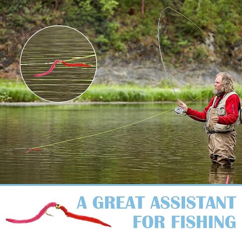 Soulchen 24 Pcs San Juan Worm Trout Fly Fishing Assortment Tungsten Bead Squirmy Wormy Fly 24 Red Pink Steelhead Flies for Hook Size 12, 14, 16 Trout Bass Steelhead Salmon Freshwater Fish in Saudi Arabia