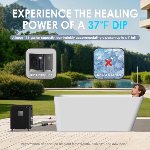 Ice Bath Tub with Water Chiller, Large Ice Bath for Full-Body Recovery, Whisper-Quiet Cooling System, Cold Therapy Tub for Athletes & Home Spa, White (White Bathtub+Black Chiller) in Saudi Arabia