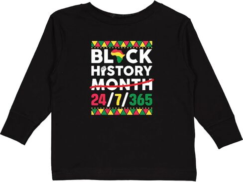 تي شيرت Inktastic Black History 24 7 365 للرجال والنساء والأطفال الصغار بأكمام طويلة in Kuwait