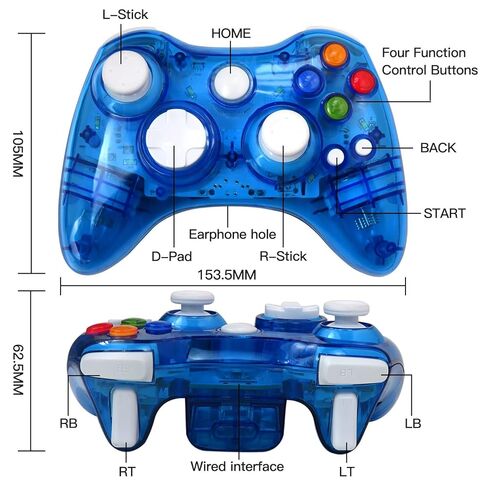 USonline911 Wireless 2.4GHz Gamepad for Xbox 360 Controller with USB Receiver, for Microsoft Xbox 360 & for PC Windows 11/10, Dual Vibration & 7-Color Custom LED Lights (Blue) in Saudi Arabia