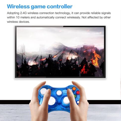 USonline911 Wireless 2.4GHz Gamepad for Xbox 360 Controller with USB Receiver, for Microsoft Xbox 360 & for PC Windows 11/10, Dual Vibration & 7-Color Custom LED Lights (Blue) in Saudi Arabia