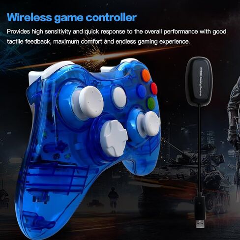 USonline911 Wireless 2.4GHz Gamepad for Xbox 360 Controller with USB Receiver, for Microsoft Xbox 360 & for PC Windows 11/10, Dual Vibration & 7-Color Custom LED Lights (Blue) in Saudi Arabia