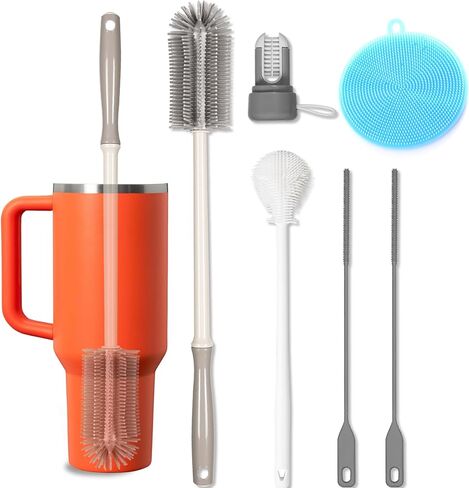 15.7" Silicone Bottle Brush Set - 6 Pack Water Bottle and Straw Cleaner Brush Long Handle for Hydro Flasks, Sports Bottles & Reusable Straw, Narrow Neck Containers, Tumblers, Glassware in Saudi Arabia
