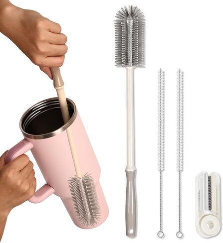 مجموعة فرش زجاجات من السيليكون مقاس 15.7 بوصة - 6 عبوات من فرشاة تنظيف زجاجات المياه والقش بمقبض طويل للقوارير المائية والزجاجات الرياضية والقش القابل لإعادة الاستخدام، وحاويات ذات رقبة ضيقة، وأكواب، وأواني زجاجية in Kuwait