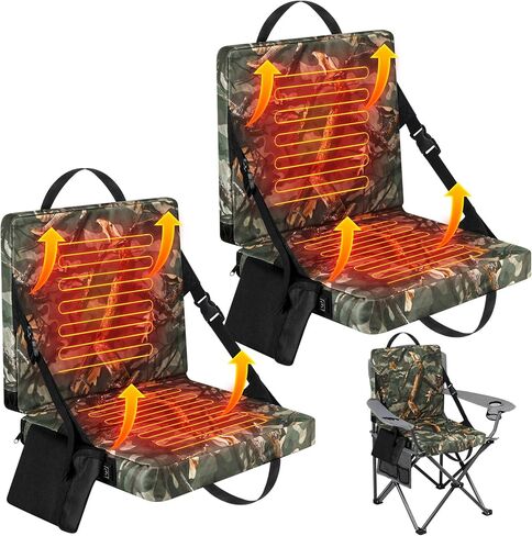 2 Pcs Foldable Heated Hunting Seat Cushion Portable Heated Stadium Bleachers Seat USB Powered 3 Mode Adjustable Pad with Pocket, Thick Seats for Hunting Outdoor Indoor(Classic, Camouflage) in Saudi Arabia