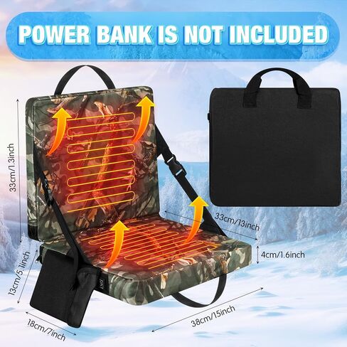 2 Pcs Foldable Heated Hunting Seat Cushion Portable Heated Stadium Bleachers Seat USB Powered 3 Mode Adjustable Pad with Pocket, Thick Seats for Hunting Outdoor Indoor(Classic, Camouflage) in Saudi Arabia