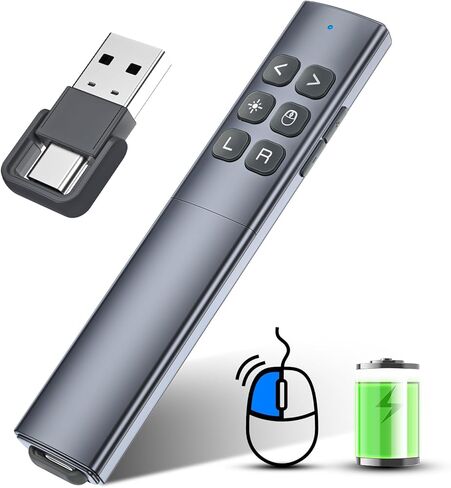 أداة النقر للعرض التقديمي مع ماوس هوائي - أداة النقر عن بعد لمقدم العرض اللاسلكي USB C مع مؤشر، جهاز النقر باور بوينت RF بسرعة 2.4 جيجا هرتز للعرض التقديمي in Kuwait