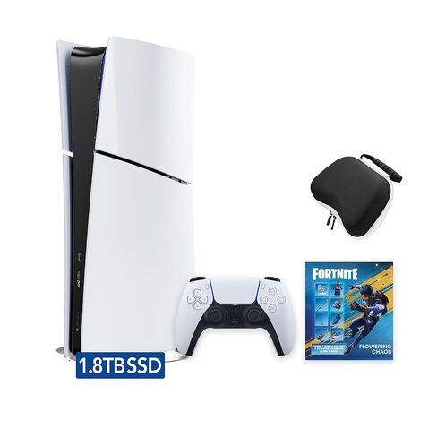 PlayStation 5 Slim Upgraded 1.8TB Digital Edition Fortnite Flowering Chaos Bundle and Mytrix Controller Case - White, Slim PS5 1.8TB PCIe SSD Gaming Console in Saudi Arabia