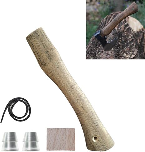 Replacement Axe Handle for Camping Gardening Axe, 13in Hickory Hatchet Handle Replacement with Wooden and Steel Wedges Camping Essentials (Log Color, 13in) in Kuwait