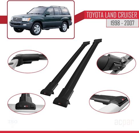 متوافق مع تويوتا لاند كروزر 1998-2007 Fly Model Car Roof Rack Cross Bar أسود ألومنيوم 2 بار in Saudi Arabia