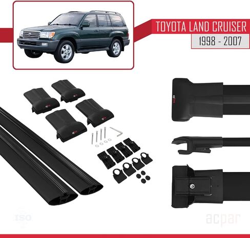 متوافق مع تويوتا لاند كروزر 1998-2007 Fly Model Car Roof Rack Cross Bar أسود ألومنيوم 2 بار in Saudi Arabia