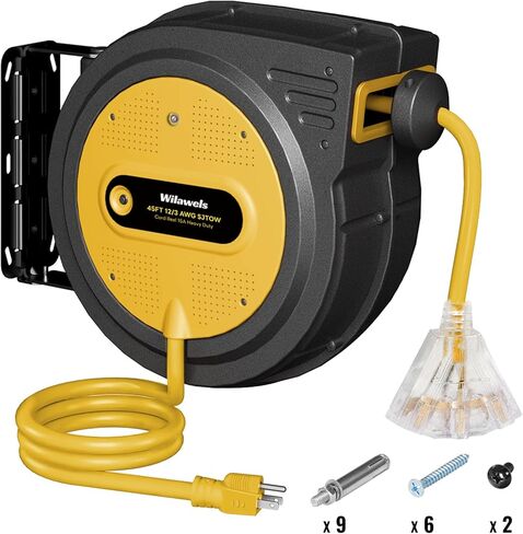 75 FT Retractable Extension Cord Reel, Heavy Duty Extension Cord, 14AWG/3C SJTOW, 3 Grounded Outlets Lighted Triple Tap, 10A Circuit Breaker, Wall/Ceiling Mounted, ETL Listed, Blue U75ACR06 in Saudi Arabia