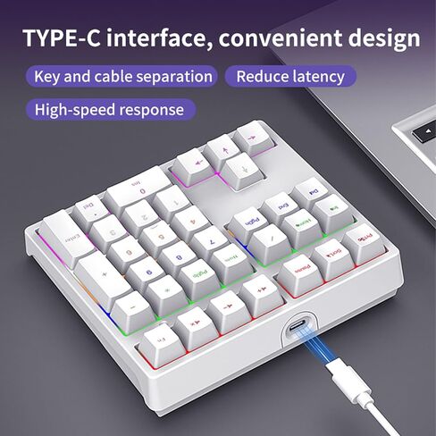 Tangxi Mechanical Number Pad with Blue Switch, 34 Keys Wired Numeric Keypad with RGB Backlight and Stair Step Key Layout, Ergonomic Numpad for Laptop PC Desktop (White) in Saudi Arabia