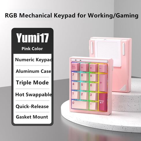 BOYI Y17 لوحة أرقام ميكانيكية من الألومنيوم، لوحة مفاتيح رقمية RGB لاسلكية، لوحة أرقام سريعة الإصدار، بلوتوث 5.0/2.4G/Type-C ثلاثي الوضع قابل للتبديل السريع 17 مفتاحًا PBT Keycap لوحة مفاتيح ماكرو لأجهزة الكمبيوتر المحمول/الكمبيوتر الشخصي/TKL لوحات المفات in Kuwait